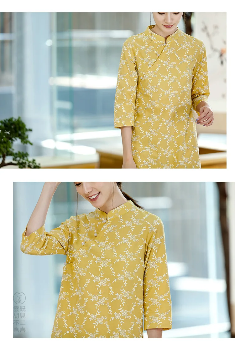 Новое летнее платье Чонсам в китайском стиле свободного кроя с короткими рукавами в стиле ретро, женское Хлопковое платье