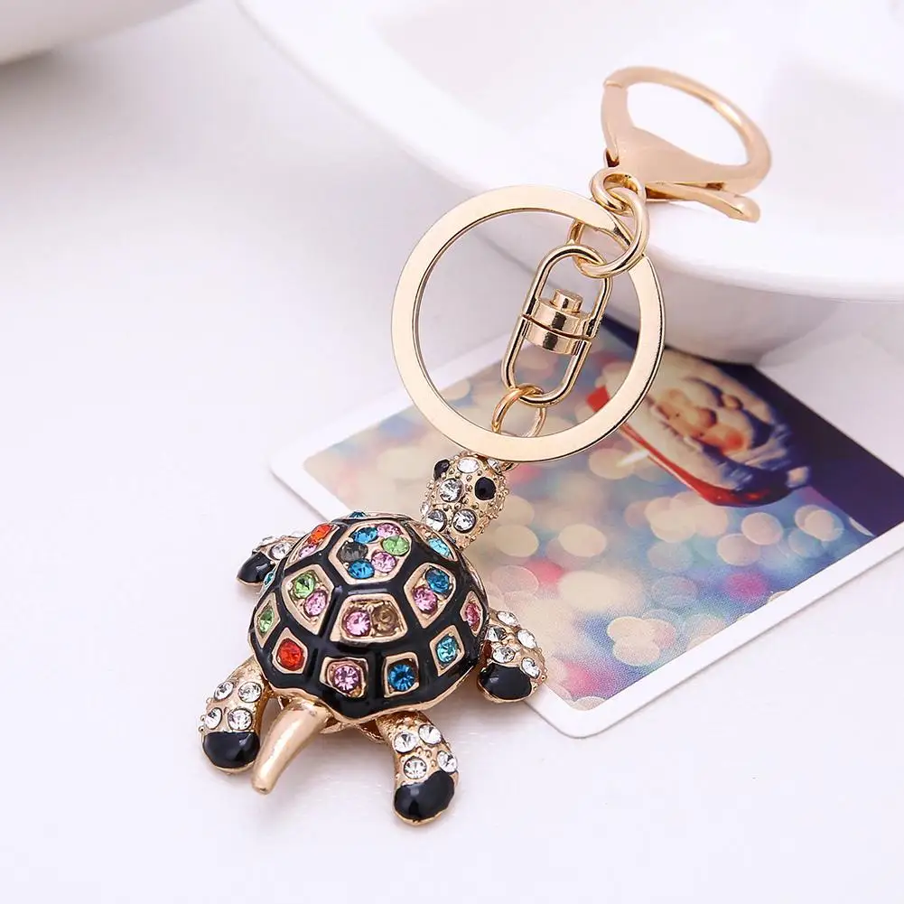 

Decorative Key Chain Colorful Rhinestone Turtle Charm Pendant Car Key Ring Gift
