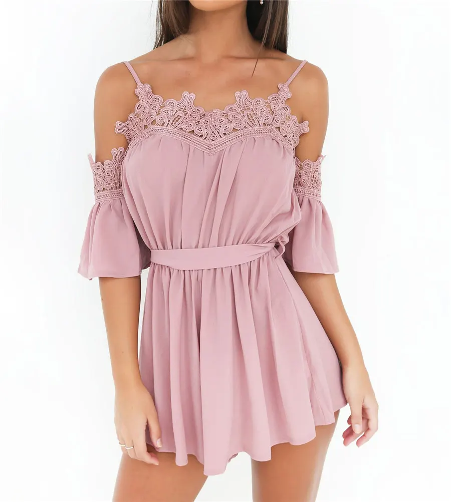Gladiolus Chiffon Romper Women Short Sleeve Belt Tunic Lace Backless Women Sexy Playsuit 2019 New Summer Rompers Womens Jumpsuit (10)