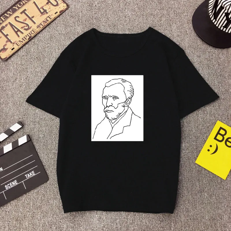 

2019 Hipster Women Short Sleeve Graphic Black Tees Tops T-shirts Vincent Van Gogh Starry Night Aesthetic Camiseta Mujer Harajuku