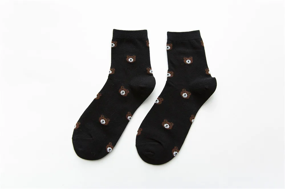 Весенне-осенние женские хлопковые носки с милым медвежонком для колледжа, трендовые короткие носки, винтажные студенческие спортивные носки, 3 пары