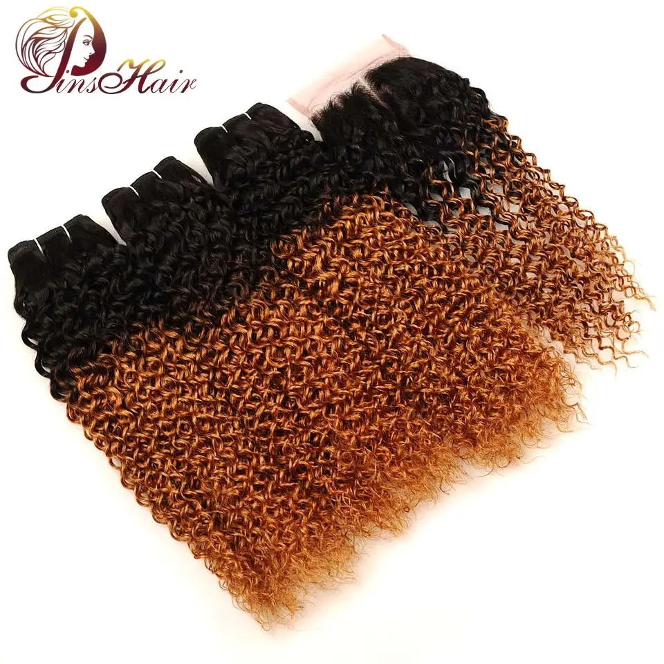 

Pinshair Ombre Blonde 1B 30 Jerry Curly Hair 3 Bundles With Closure Malaysian Human Hair Weave Bundles With Closure Nonremy Hair
