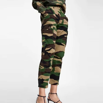 

Women Camouflage Straight Ankle-length Mid Waisted Women Casual American Street Style Casual Ankle Length Pants