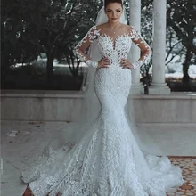 Кружевное Свадебное платье русалки с длинным рукавом, Роскошные свадебные платья, одежда для невесты