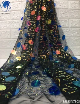 

BEAUTIFICAL glitter sequins lace fabric 2019 black tulle french lace 5 yards sequins french laces fabrics high quality ML33N73