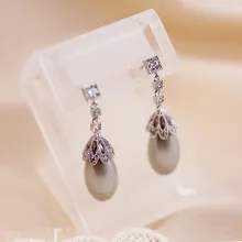 Diseño único Popular largo oval gris claro simulado perla cuelga los pendientes para mujer joyería del partido regalo de cumpleaños