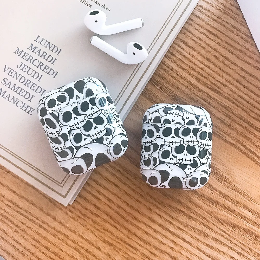 

Cute Art Cartoon Skull Earphone Headset Accessories PC Hard protection case For Airpods Wireless Bluetooth Headset bags