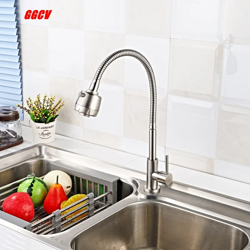 

Kitchen sink bathroom basin 304 alloy faucet, double outlet nozzle single cold universal head water faucet installation.