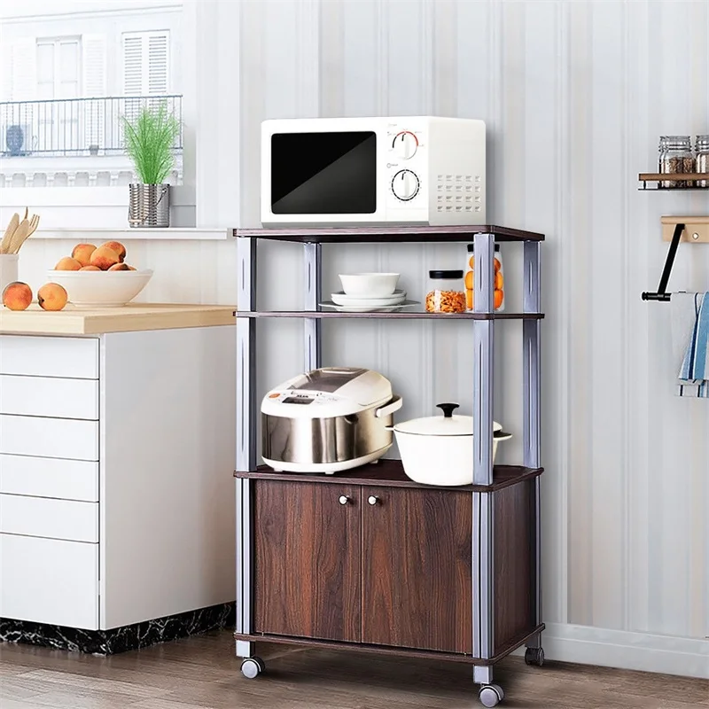 Bakers Rack Microwave Stand Rolling Storage Cart With Wheels 3 Bakers Rack Microwave Stand Rolling