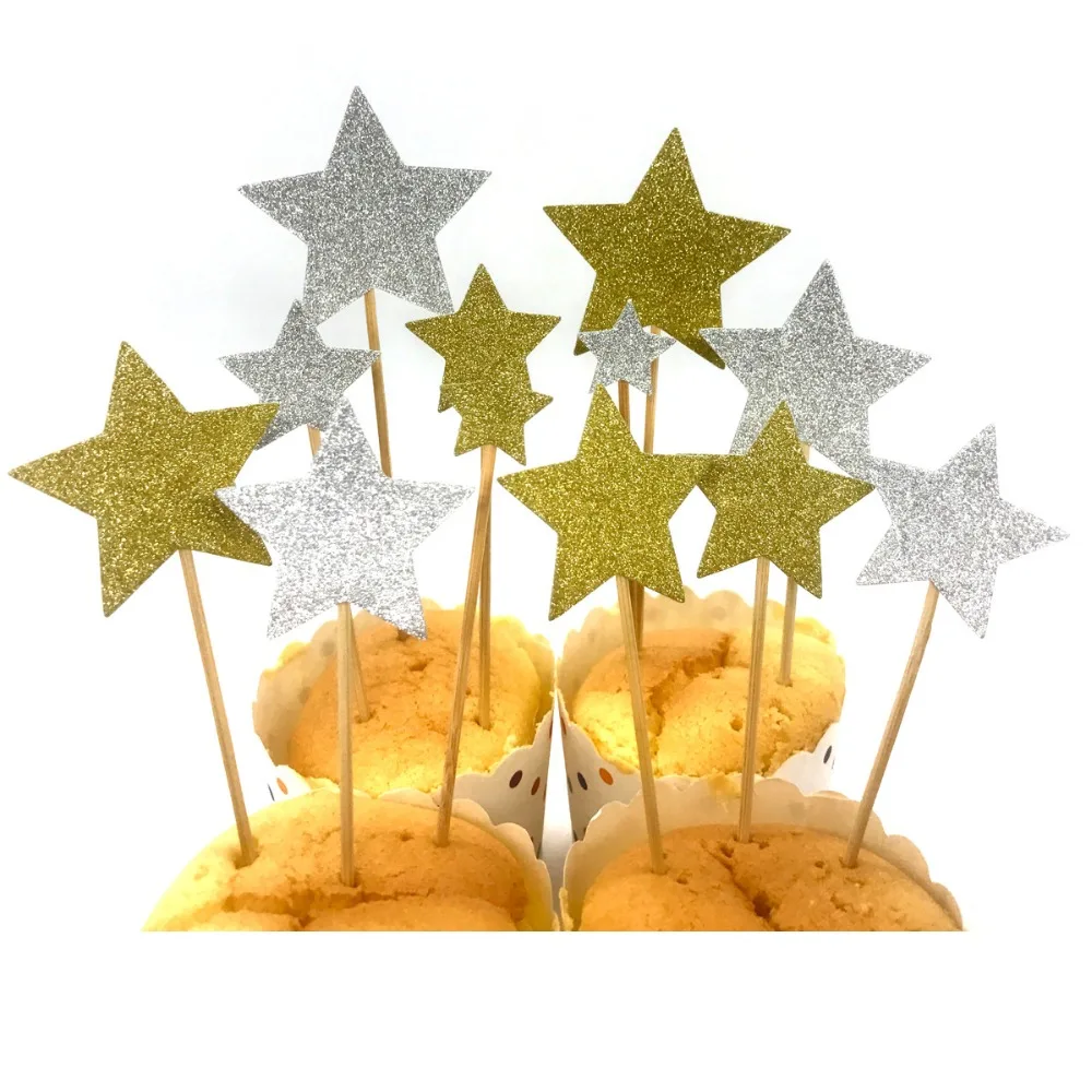 

40pcs Lovely Star Cupcake Toppers Birthday Cakes Topper Picks Kids Birthday Wedding Party Decoration Baby Shower Favors