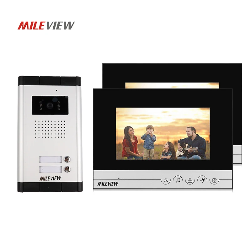 

Free Shipping Apartment Intercom 7" LCD Screen Video Door Phone Intercom System 2 Monitors for 2 House Family Unlock Monitor