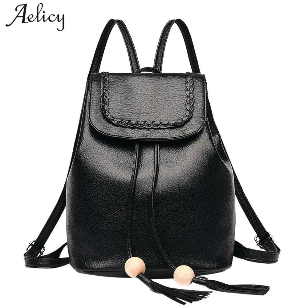 Aelicy Brand Backpack Women Backpacks Fashion Small School Bags for Girls Black Scrub PU Leather ...