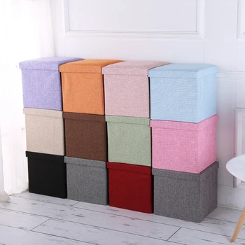 

Simple Fabric Storage Storage Stool Folding Shoe Bench Footstool Can Sit With Lid Storage Box Stool 30*30*30cm