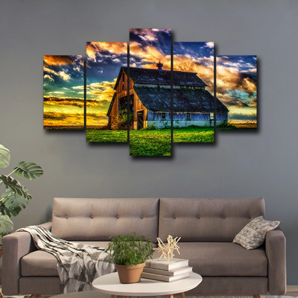 

5 pieces wall art canvas paintings posters grassland house spray painting for living room bedroom home decoration