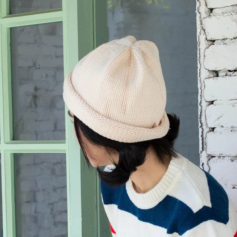 

Fall Winter Women Girl Beanies Hat Outdoor Thickened Pure Color Warm Knitted Cap Adult Men Casual All-match Skullies Caps H7313