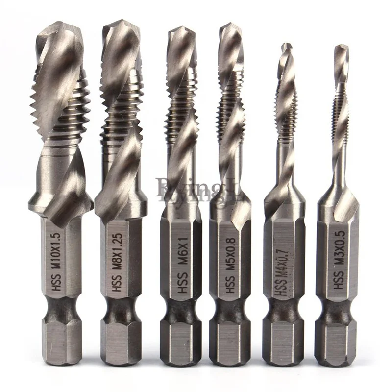 

6pcs/set 1/4" Hex Shank Drill Bit HSS Metric Screw Thread Tap Taper Drill Bits Metric Composite Tap Drills M3 M4 M5 M6 M8 M10