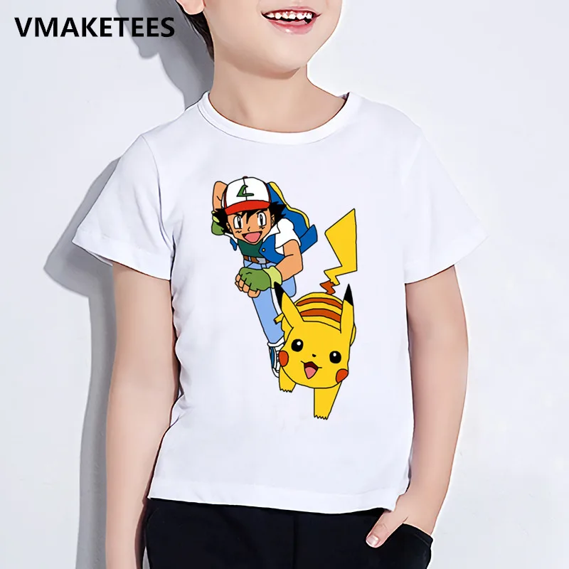 Детская летняя футболка с короткими рукавами для мальчиков и девочек детская футболка с принтом из мультфильма «пепел и Пикачу» забавная одежда для малышей «Покемон го» ooo2171 - Цвет: ooo2171G