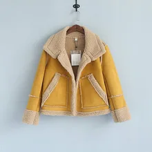 Зимние винтажные женские куртки, пальто желтого цвета, красного цвета, цвета хаки, искусственная замша, утепленное флисовое теплое пальто, короткая верхняя одежда, chaquetas mujer