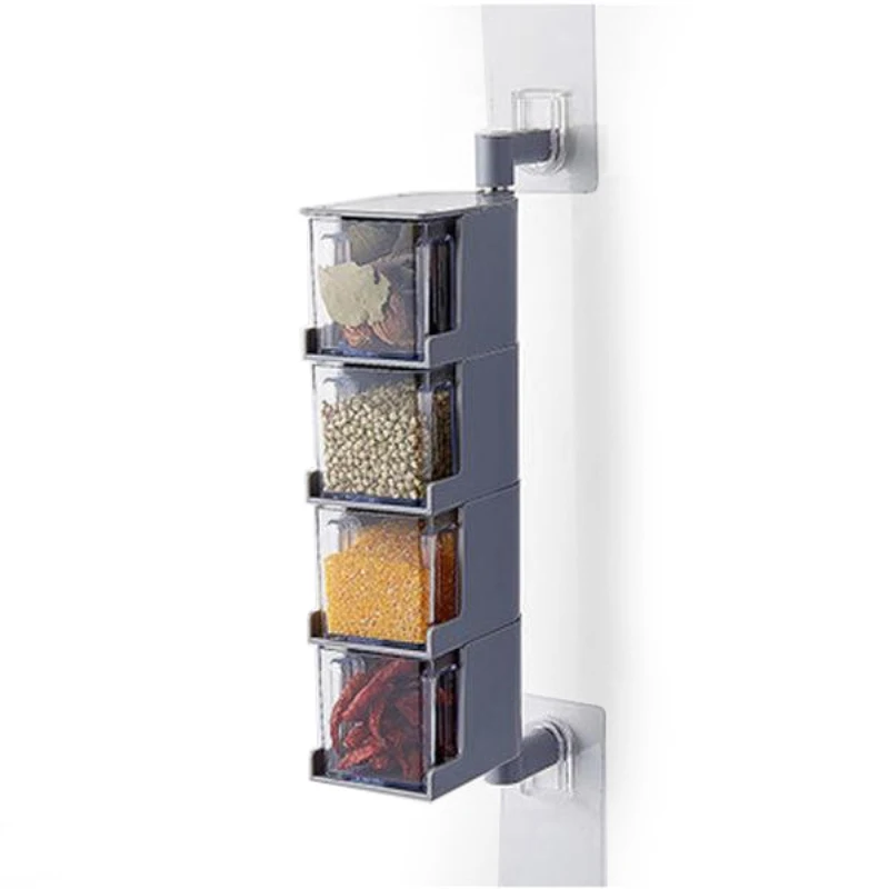 

Wall-mounted Condiment Storage Box Kitchen Condiment Spice Jar Creative Rotation Classification Salt Sugar MSG Kitchen Storage