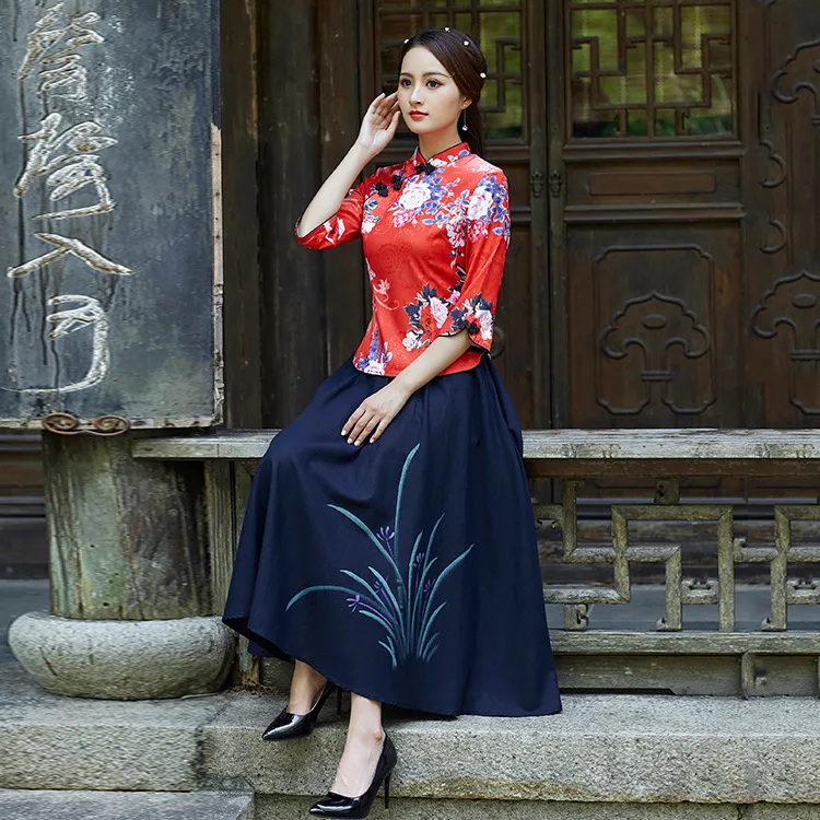 Sheng Coco женские топы Ципао летние жаккардовые хлопковые традиционная китайская одежда топы с короткими рукавами красные рубашки Qipao 3XL плюс размер