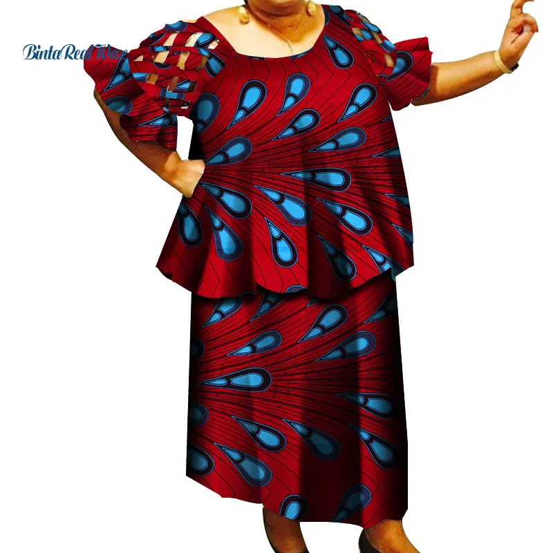 Bazin Riche топ с полым рукавом и юбки, комплекты для женщин, Повседневная традиционная африканская Женская одежда, 2 предмета, юбки, комплекты WY3996 - Цвет: 15