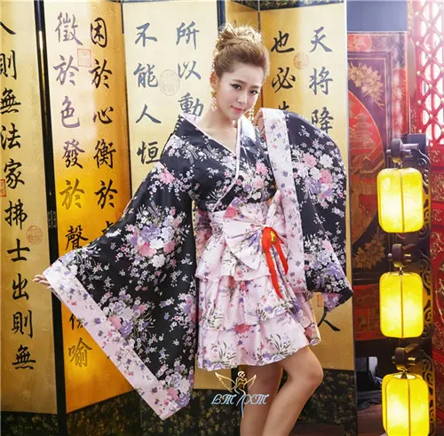 Японское кимоно винтажное Оригинальное традиционное шелковое кимоно-юката платье с Obi сексуальные костюмы ZF051 - Цвет: Многоцветный