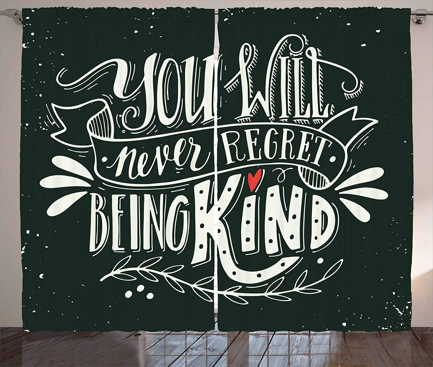 

Quote Kitchen Curtains Hand Written You Will Never Regret Being Kind Ink Splatter Backdrop Window Decor Panel Set for Kitchen