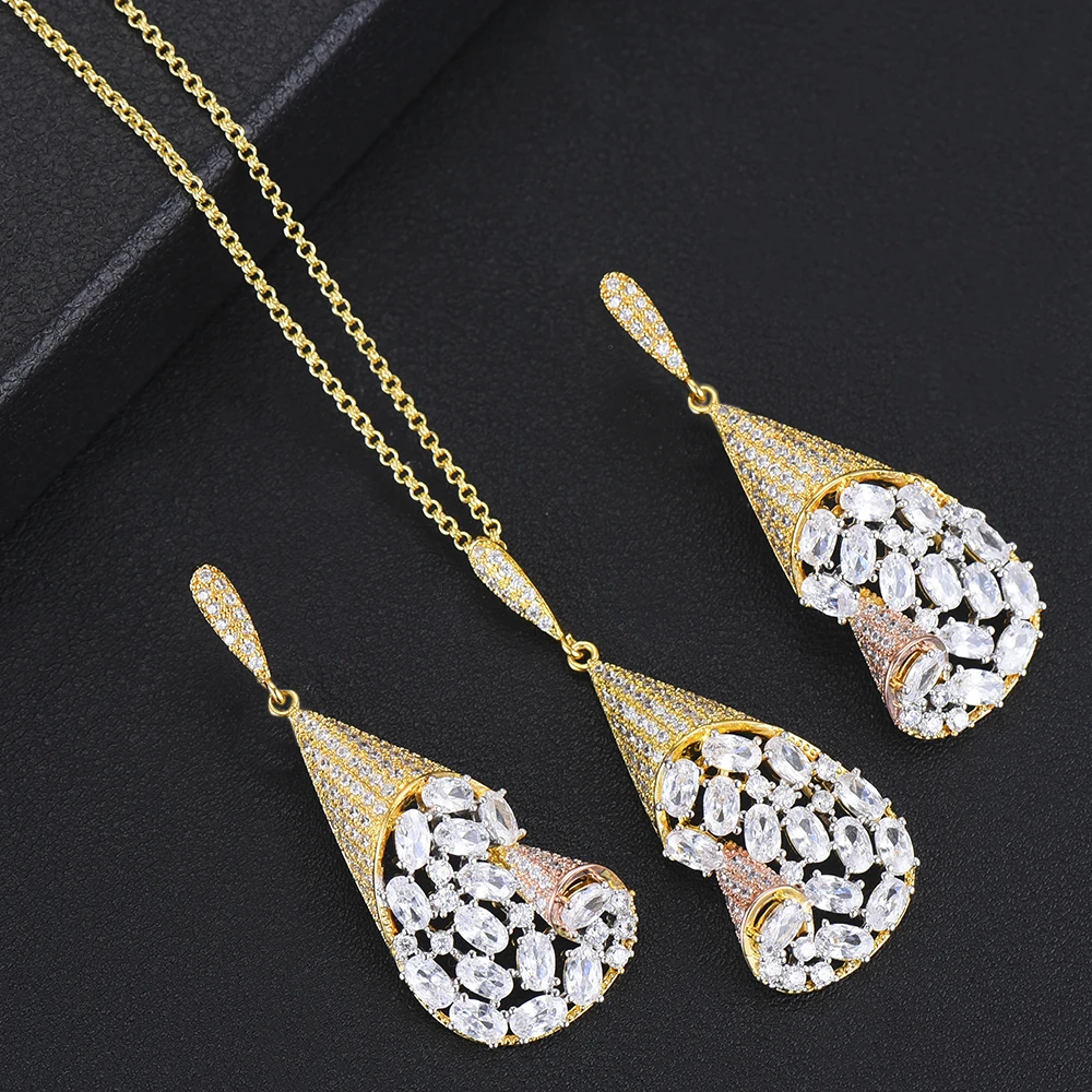 

Bridal Wedding Necklace Earrings Jewelry Sets Full Clear Top Austrian Crystal Women Anniversary Bijoux Gift Luxury Exquisite