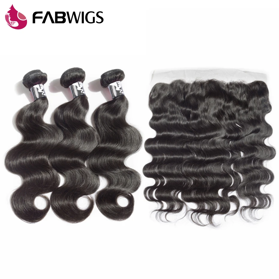 

Fabwigs Malaysian Hair Bundles with Closure 13x4" Body Wave Hair Bundles with Lace Frontal Closure Human Remy Hair