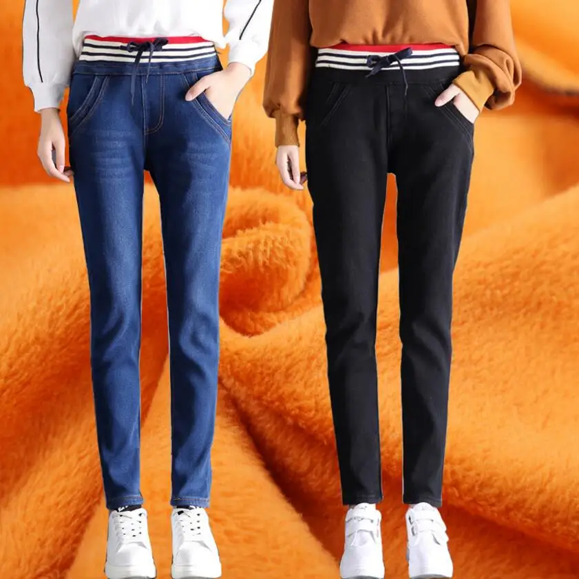 Зимние джинсы для женщин, новые джинсы с эластичной резинкой на талии, женские брюки, супер мягкие утолщенные джинсы плюс бархатные толстые теплые джинсы