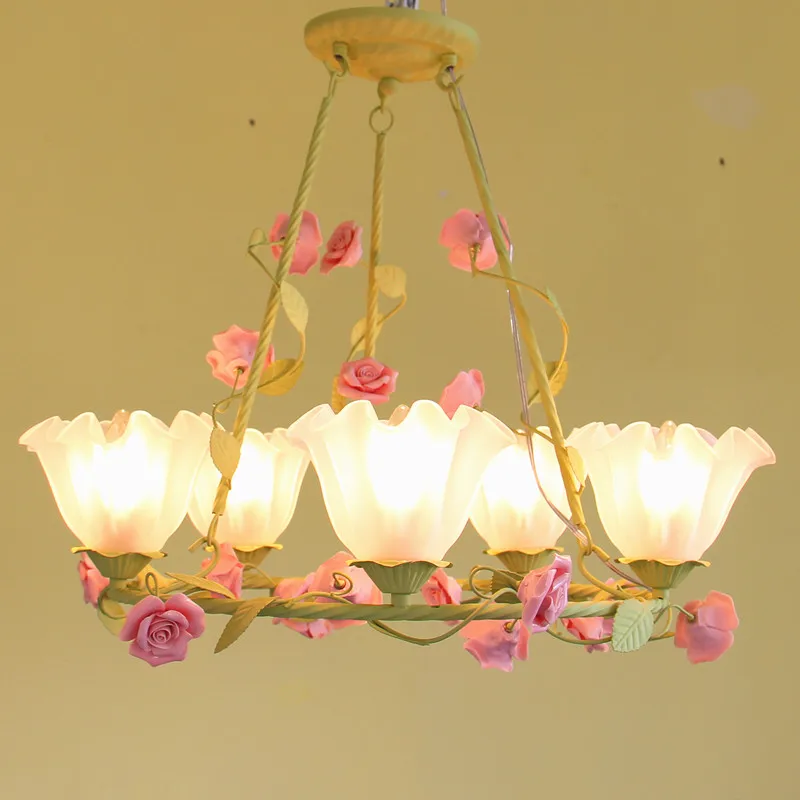 

pastoral garden style living room bedroom penthouse floor restaurant Korean children room lamp iron flower pendant light