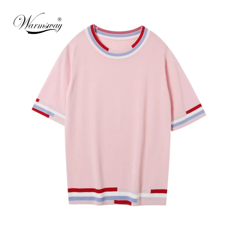 Vintage Summer Knitted T Shirt Women Chic Tops Tees Striped Thin Fashion T-shirt Female Casual Loose Basic Top Hot Sale B-139
