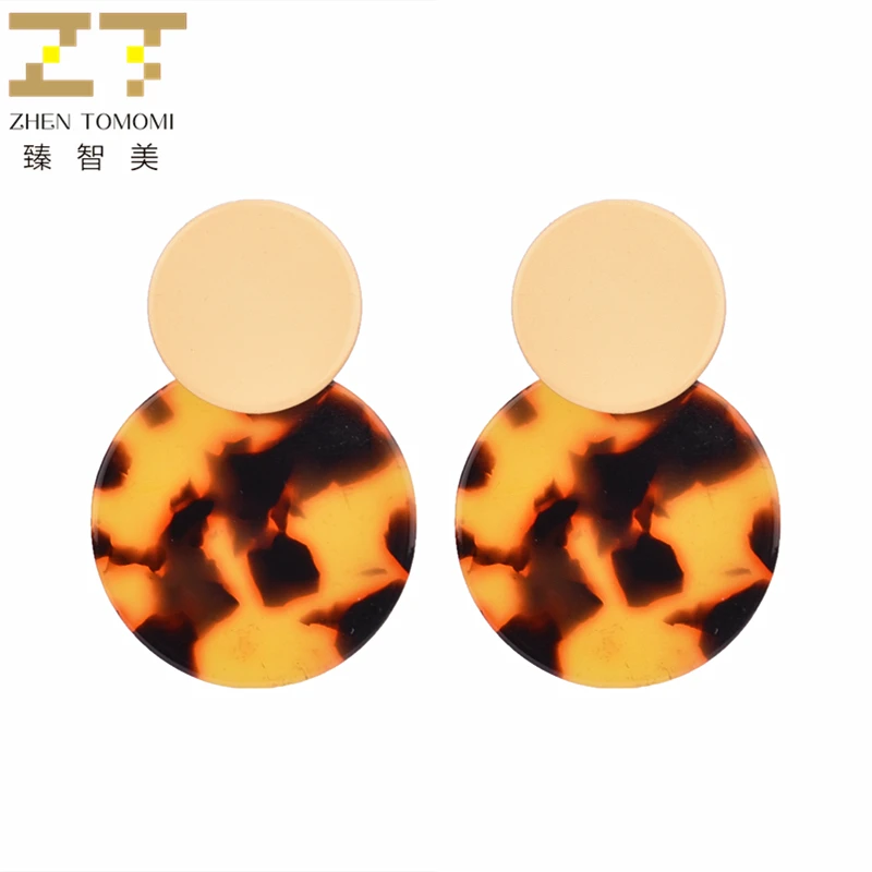 

2019 Korean Women's Fashion Statement Multi-element Earrings Geometric Round Leopard Print Resin Drop Earrings For Women Jewelry