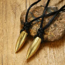 Stainless Steel font b Gold b font Bullet Shaped Necklace with Fingermark Design Black Cord