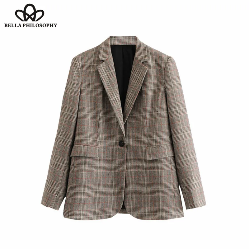 Wonder 2018 new autumn Plaid Buttons OL Blazers Coat Notched Collar Long Sleeve Office Ladies Outerwear Casual Casaco Femme