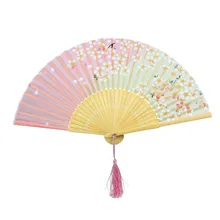 Китайский бамбук складной шелк ручной вентилятор романтический вишня для Свадебная вечеринка подарок