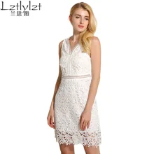 2016 Womens Summer Dresses Bodycon Floral White Lace Crochet Elegant Dress for Gown Party Club Short Evening Female Clothing