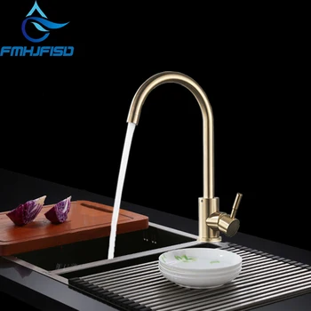 

FMHJFISD Free Shipping Brushed Gold/Black Quality Kitchen Sink Mixer Faucet with Single Handles One Hole Two Colors