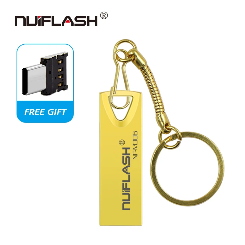 Nuiflash USB флеш-накопитель 128 Гб 64 ГБ 32 ГБ Флешка флеш-накопитель usb флешка 16 ГБ 8 ГБ 4 ГБ карта памяти металлическая ручка-накопитель бесплатный подарок - Цвет: golden-type c