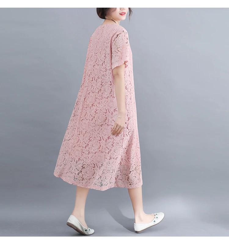 White Black Lace Dress Plus Size Women Elegant Maxi Dress Short Sleeve 2019 High Quality Summer Dress Women Beach Lace Dress 2