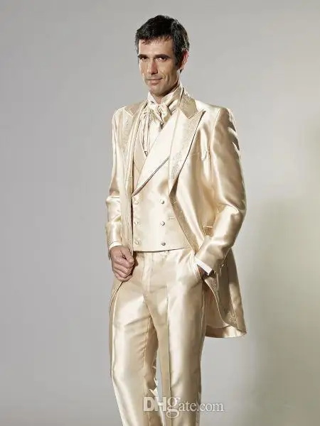 Custom Made Long Jacket Champagne Tuxedos Men Prom Suits