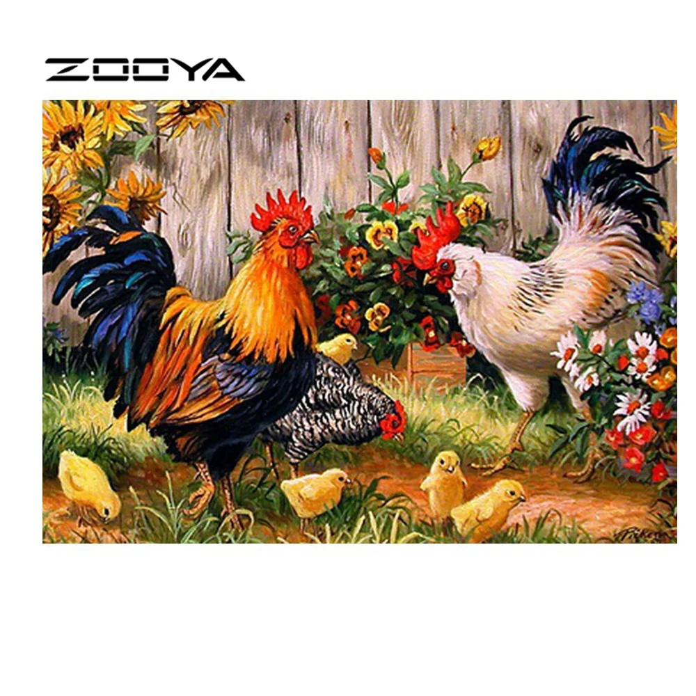 ZOOYA, алмазная живопись, животное на ферме, петух, полная Алмазная вышивка, узор, стразы, Алмазная мозаика, рукоделие вышивка, RF610