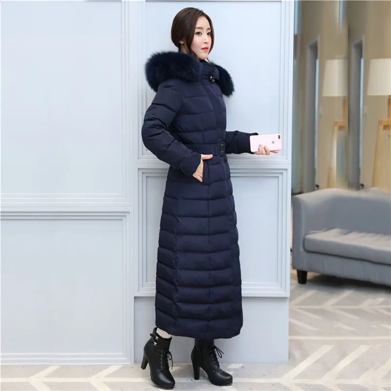 Manteau marine Neige Taille Réel 3xl Plus Hiver 2018 Ceinture Noir Tops Super S Bas De La Fourrure Bleu Chaud Le Vers Épaississement Femmes Veste Parkas Long Noir Down RqapZq