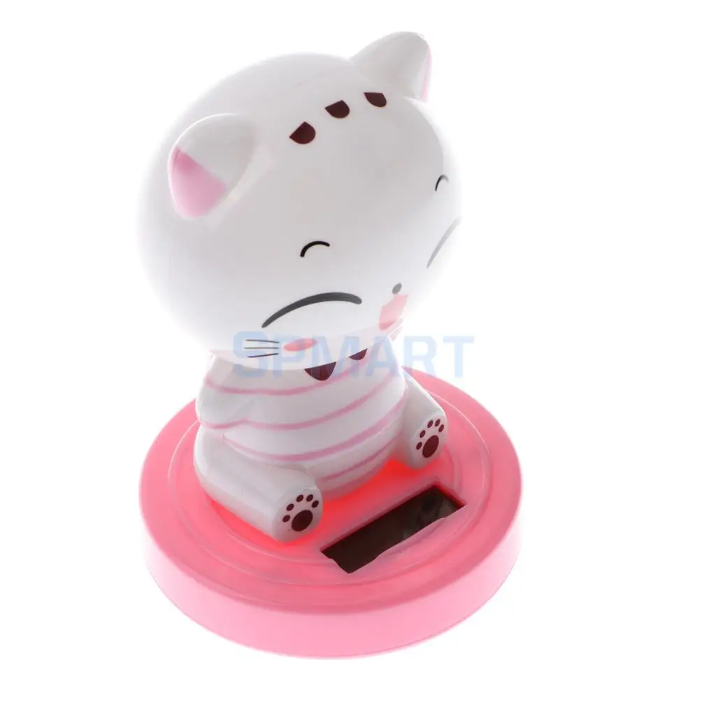 Kids Solar Powered Nodding Head Cat Kitten Animal Swinging Toy Car Home Ornament Decor Kids Xmas Gifts Gag Prank Toys White