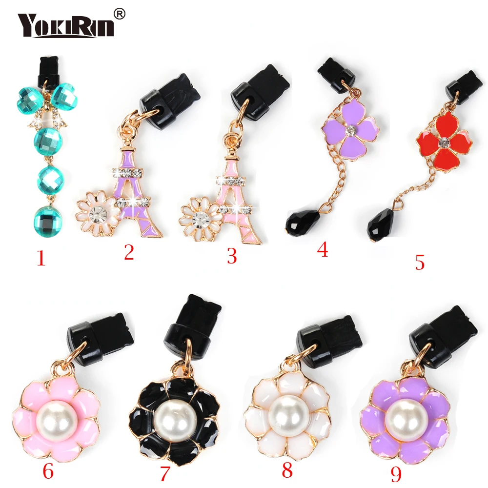 

YOKIRIN Universal Phone Headphone Dust Plug for 3.5mm Smartphone for MP3/4 iPad Rose Flower 3D Crystal Bead Pearl Anti Dust Plug