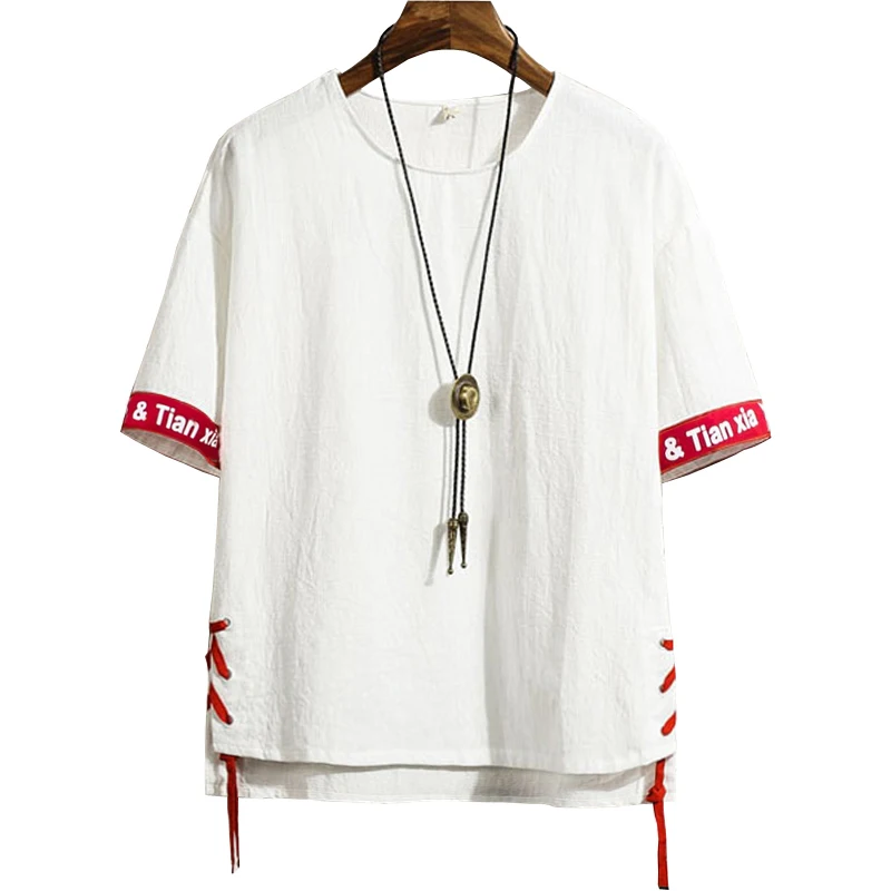 

summer Linen male big o-neck t shirt men Chinese style Men's T Shirt Men Fashion T shirts Fitness Casual For Male 2xl 7xl 8xl