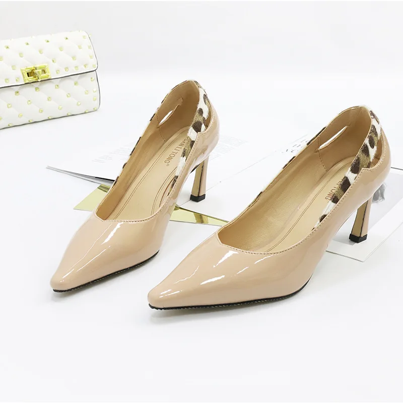 Spring lacquer leopard print fine heel fashion single shoe woman comfort simple low help shallow high heeled shoes Female Spring lacquer leopard print fine heel fashion single shoe woman comfort simple low help shallow high heeled shoes Female