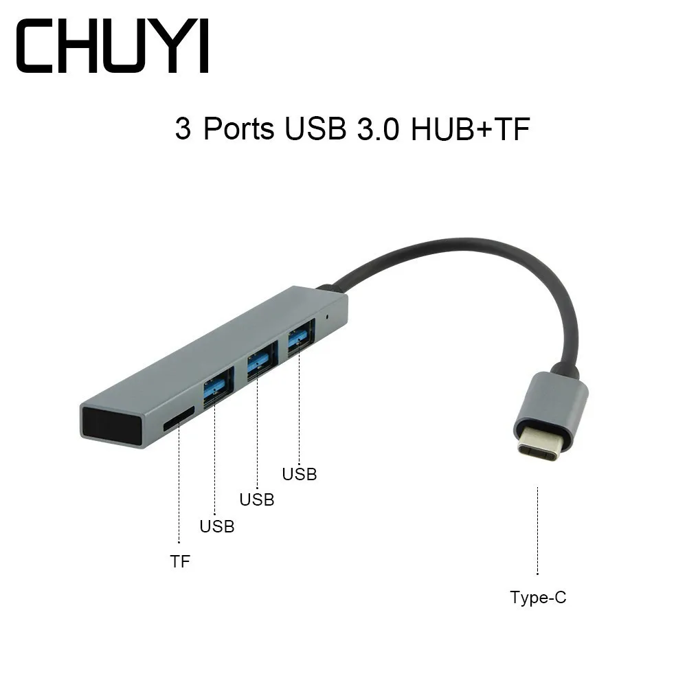 

CHUYI Type-C To 3.0 USB Hub 5 In 1 USB-C Multi Ports Hub Adapter With TF Card For MacBook Samsung Galaxy S9 S8 Huawei P20 Lite