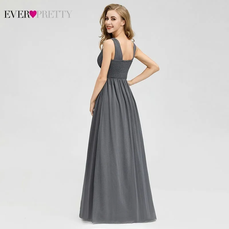 Elegant Grey Evening Dresses Long Ever Pretty EP07880GY A-Line V-Neck Beaded Formal Party Dresses Vestidos De Fiesta De Noche