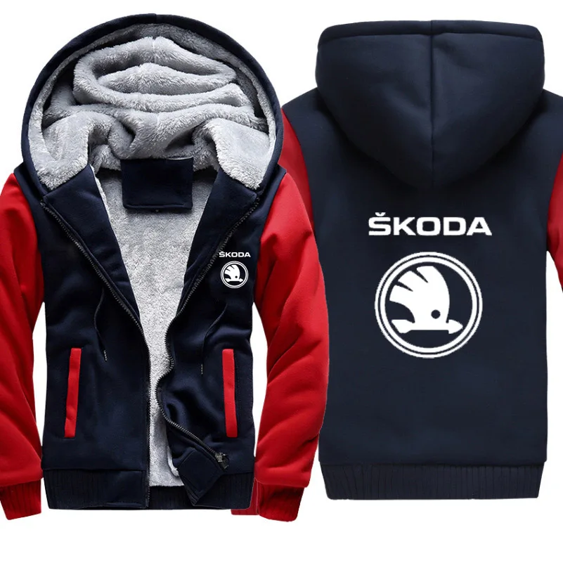  Hoodies Men Skoda Car Logo Print Jacket Mens Hoodies Casual Winter Thicken Warm Fleece cotton Zippe